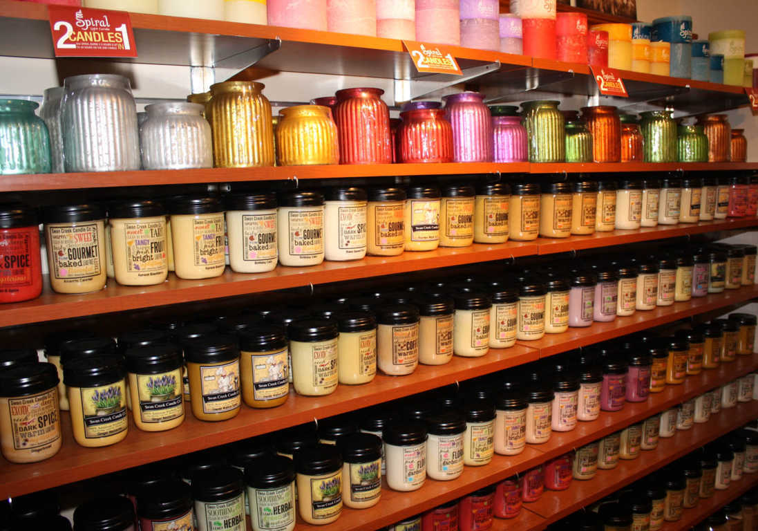 Shelves of Candles and a variety of fragrances available at Mon General Hospital Gift Shop